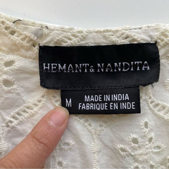 Anthropologie Hemant & Nandita Aditya Eyelet Tunic / Dress Embellished sz M - Picture 8 of 11